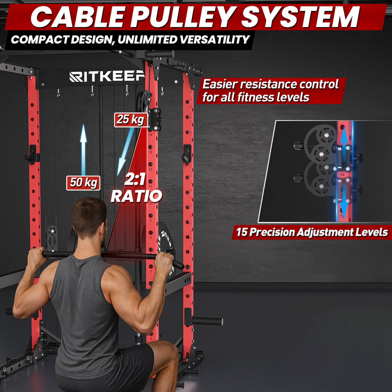 RitKeep Destroyer M10 Home Gym Power Rack With Pulley System with 2:1 pulley ratio