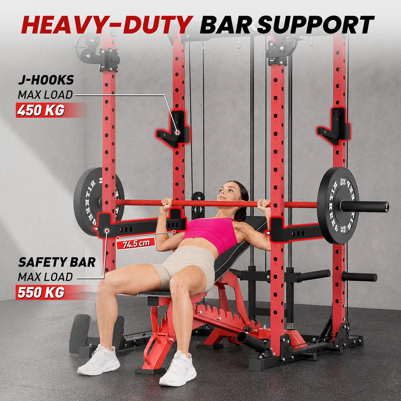 RitKeep Destroyer M10 power rack with pulley system free weith training setup with incline bench press and safety arms.