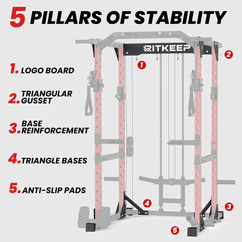 RitKeep Destroyer M10 power rack with pulley system stable base design