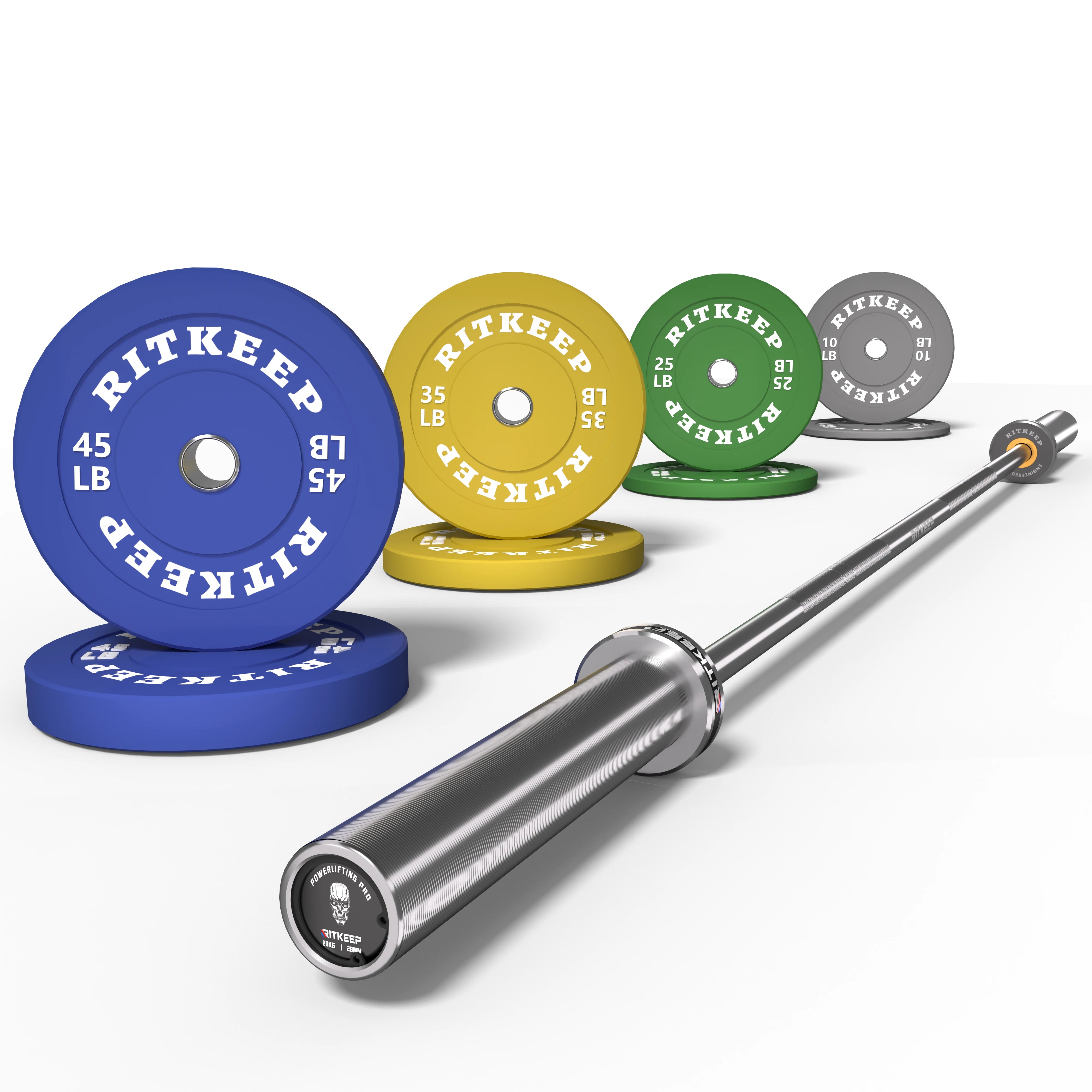 230/340 LB 2" Colored Bumper Weight Plate Set & Olympic Barbell Package