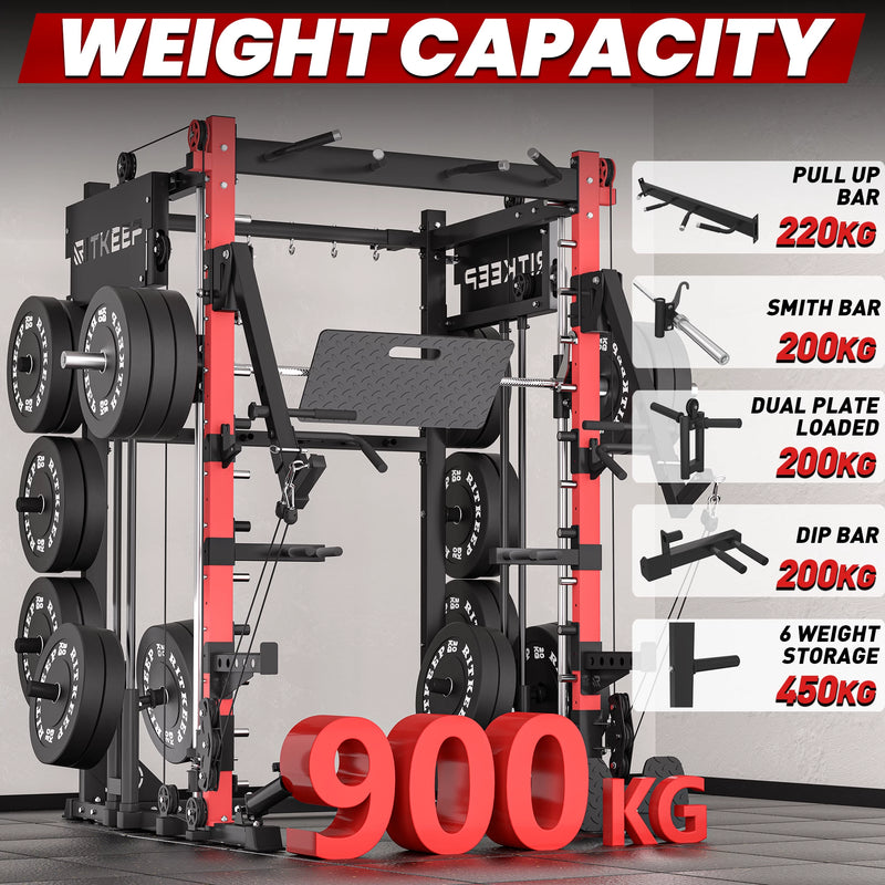 PMAX 4750 Dual Plate Loaded Multi Functional Smith Machine and attachment weight capacity