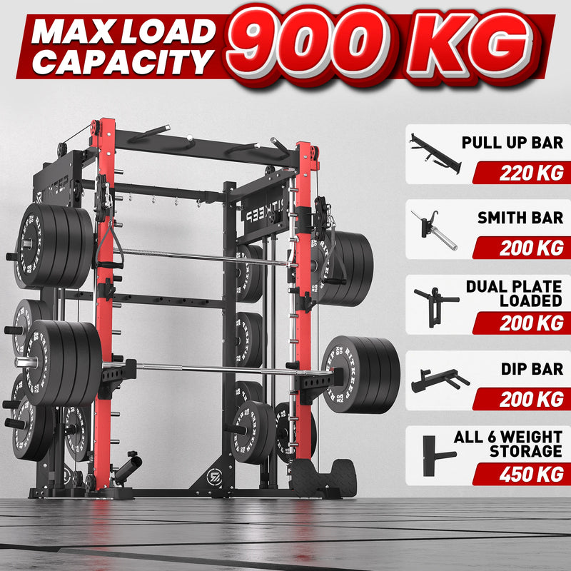 PMAX 4750 Dual Plate Loaded Multi Functional Smith Machine and attachment weight capacity