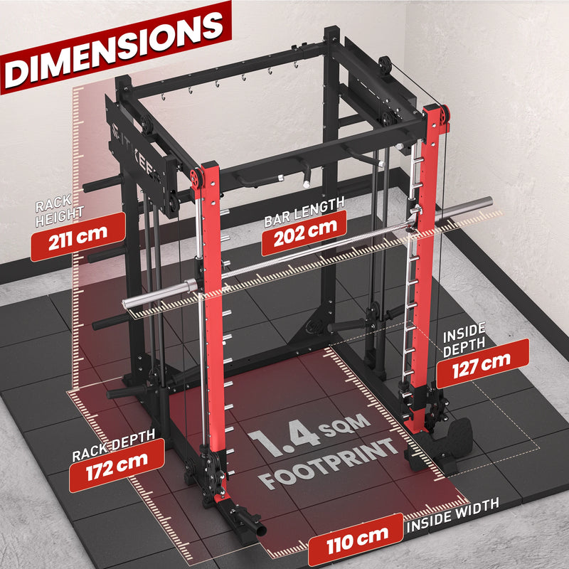 PMAX 4750 Dual Plate Loaded Multi Functional Smith Machine dimension