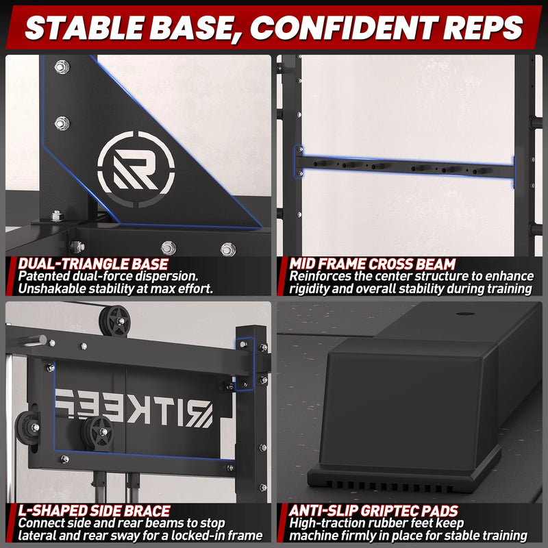 Showing structural stability and anti-slip base design of the RitKeep PMAX 4750 All in one smith machine.