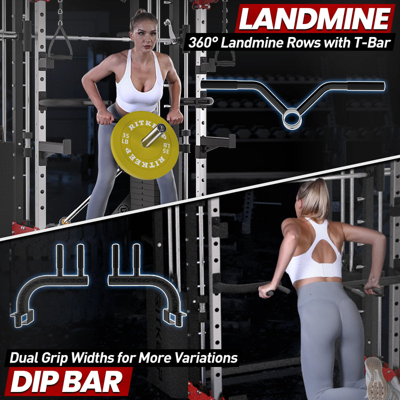 Ritkeep PMAX 5600 Home Gym Smith Machine with landmine and dip bar attachment