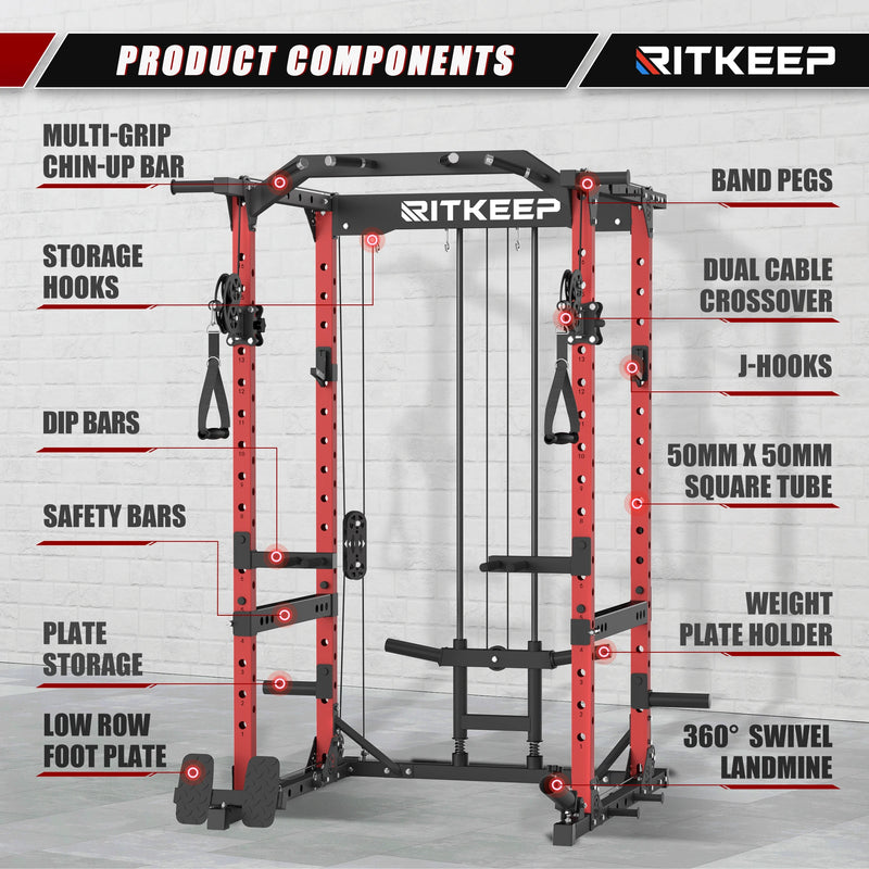 Destroyer M10 ALL-IN-ONE Home Gym Power Rack With Pulley System components