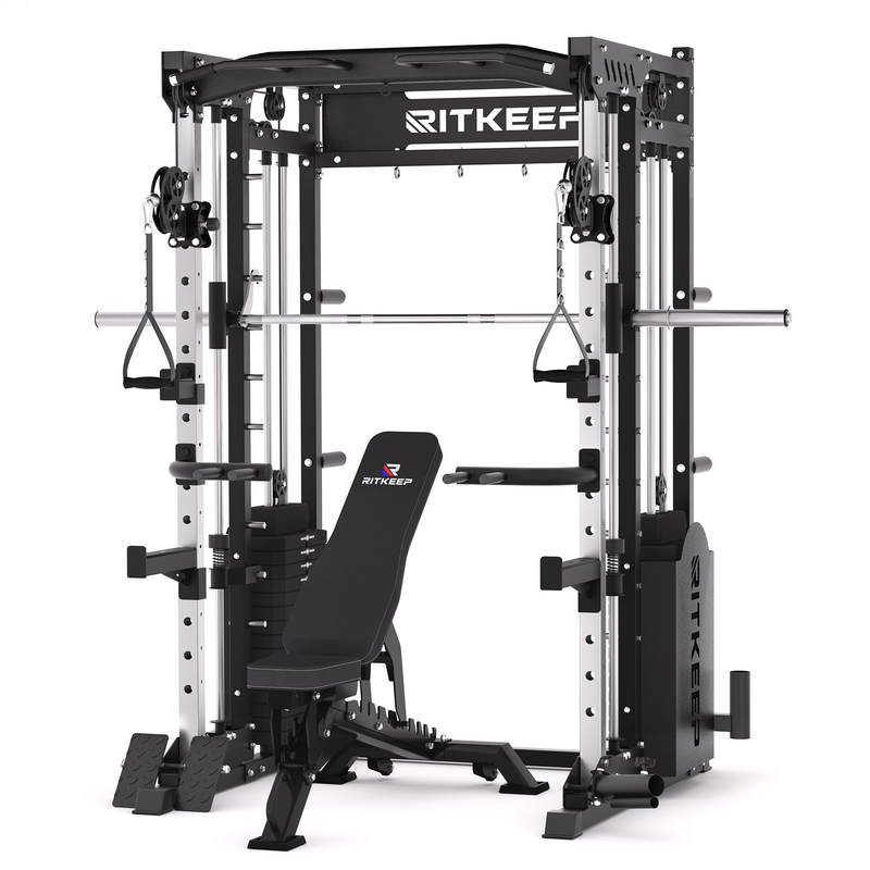 RitKeep PMAX-5600 all-in-one Smith machine and weight bench combo in black