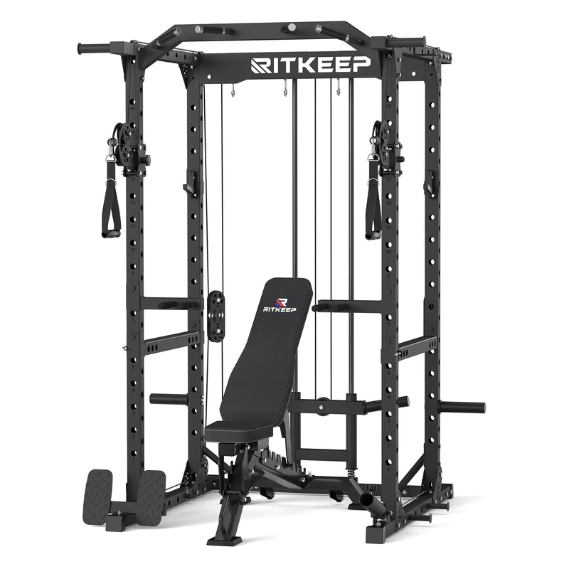 RitKeep Destroyer M10 Home Gym Power Rack With Pulley System in black with Black RAB 3000 Weight bench combo