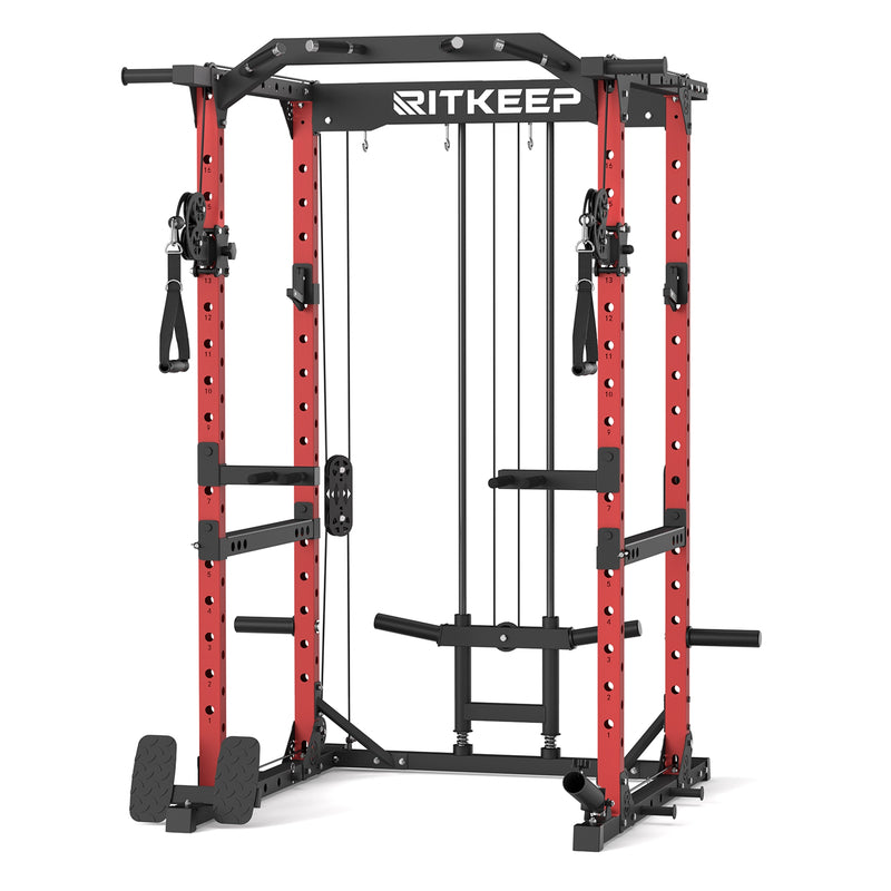 RitKeep Destroyer M10 Home Gym Power Rack With Pulley System in red