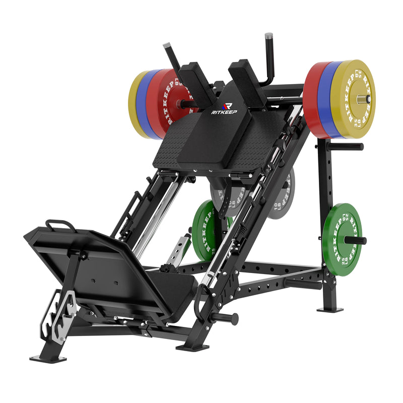 RitKeep Black Thunderbolt A10 Leg Press Hack Squat Machine with 150kg colored weight plate combo
