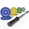 230/340 LB 2" Colored Bumper Weight Plate Set & Olympic Barbell Package