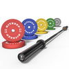 230/340 LB 2" Colored Bumper Weight Plate Set & Olympic Barbell Package