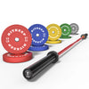230/340 LB 2" Colored Bumper Weight Plate Set & Olympic Barbell Package