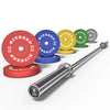 230/340 LB 2" Colored Bumper Weight Plate Set & Olympic Barbell Package