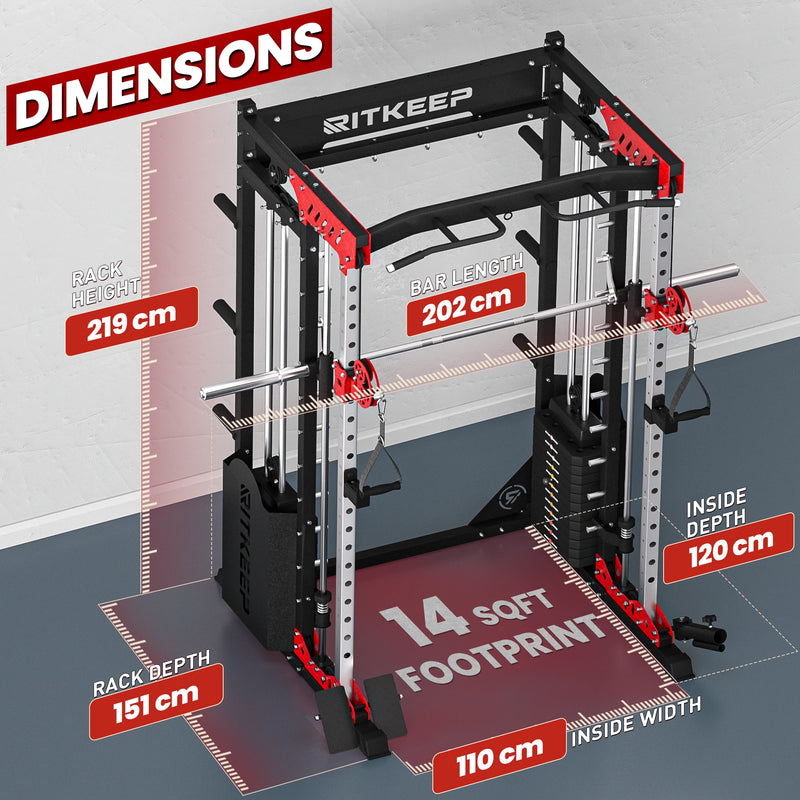 Ritkeep PMAX 5600 Home Gym Smith Machine dimension