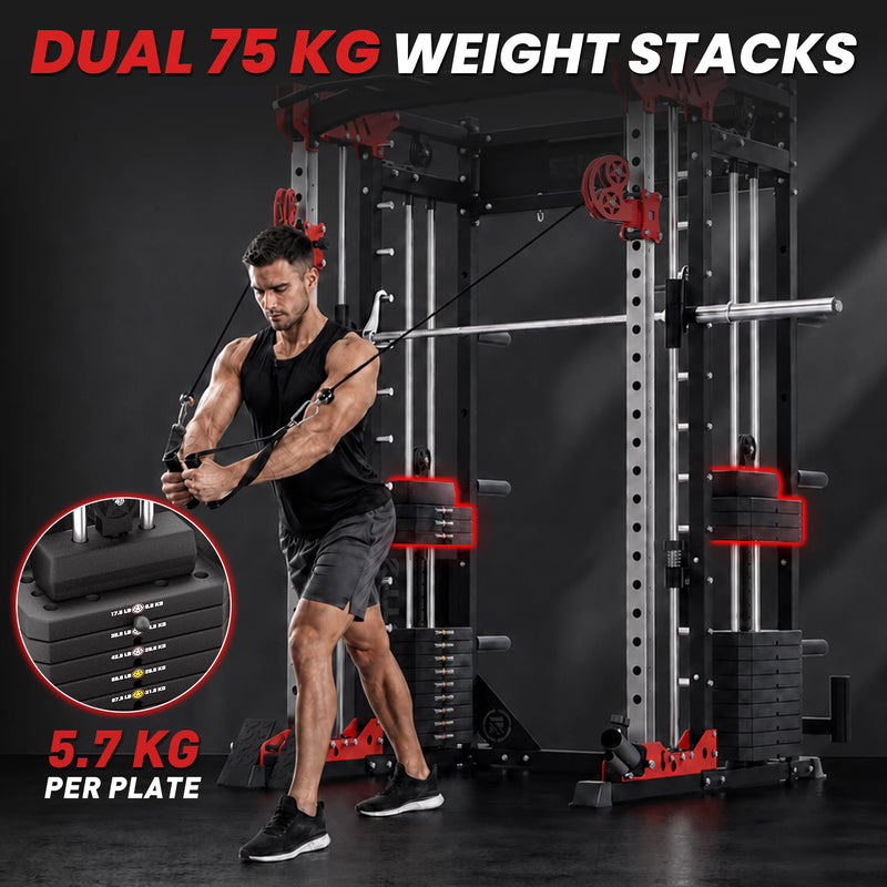 PMAX 5600 Home Gym Smith Machine with dual 75kg weight stacks