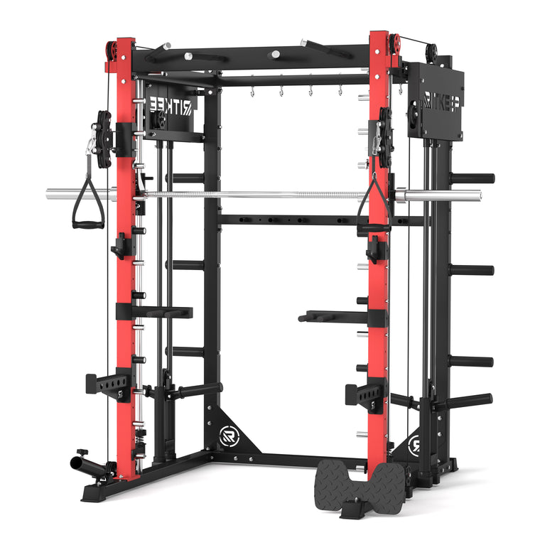 RitKeep PMAX 4750 Dual Plate Loaded Multi Functional Smith Machine in red