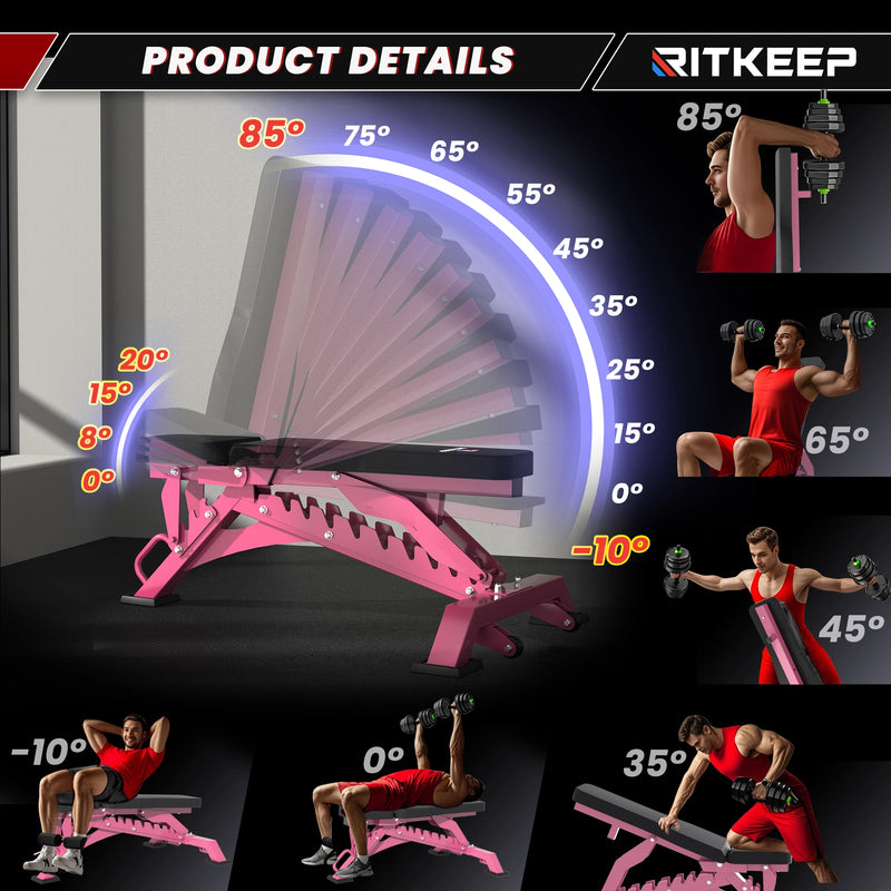 Pink RAB 3000 Adjustable Heavy Duty Incline Weight Bench