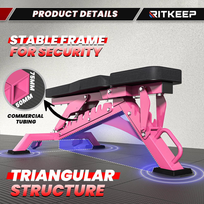 Pink RAB 3000 Adjustable Heavy Duty Incline Weight Bench