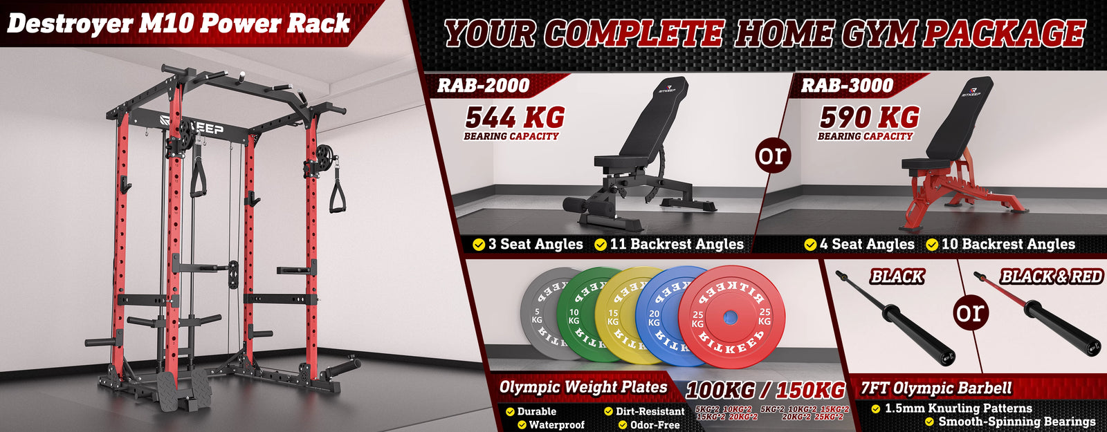 Ritkeep Destroyer m10 power rack with cable system package included weight bench and weight plates
